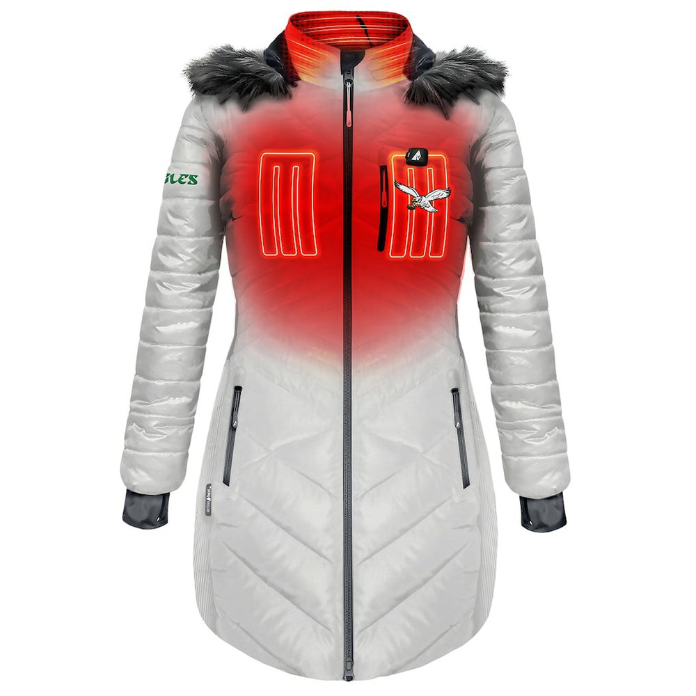 Philadelphia Eagles ActionHeat Women's 5V Battery Heated Long Puffer Full-Zip Hoodie Jacket - White Hoodies