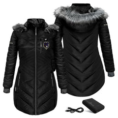 Baltimore Ravens ActionHeat Women's 5V Battery Heated Long Puffer Full-Zip Hoodie Jacket - Black Hoodies