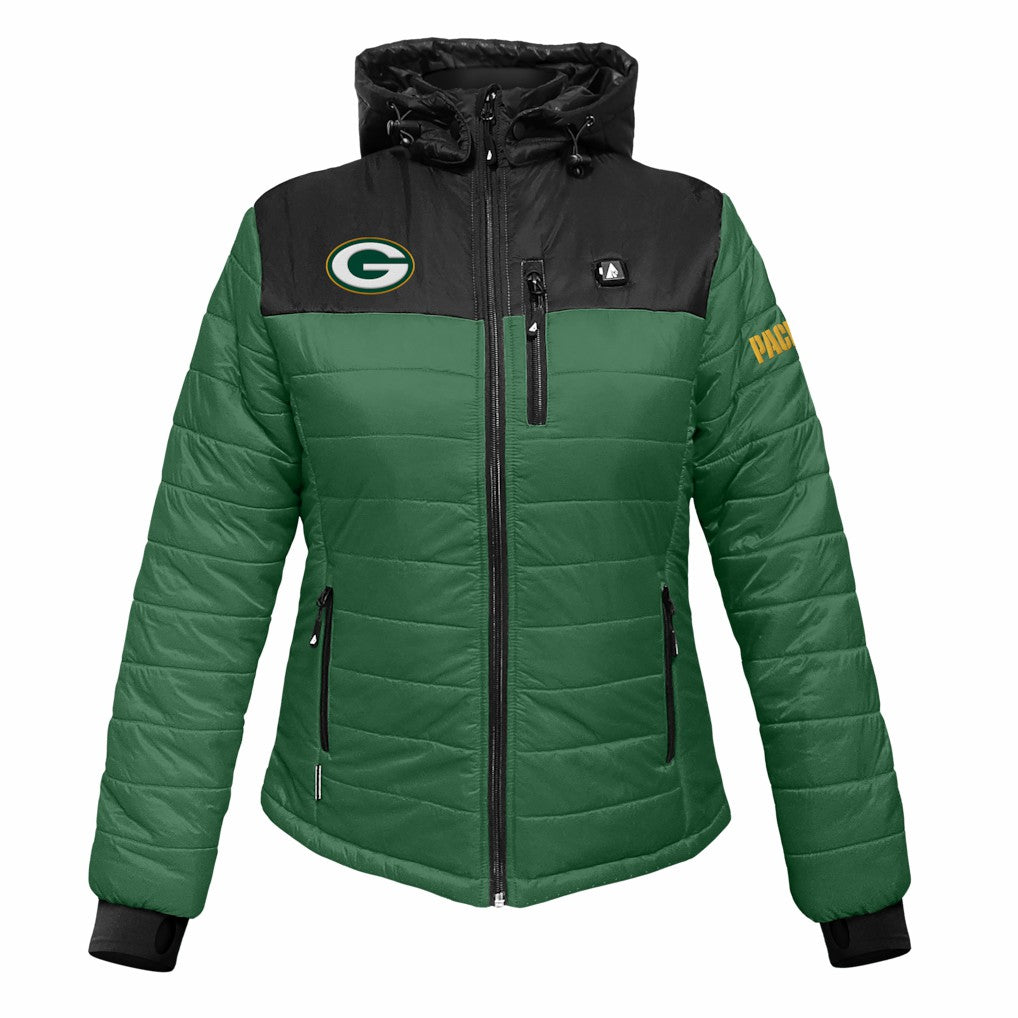 Green Bay Packers ActionHeat Women's 5V Battery Heated Insulated Puffer Full-Zip Jacket - Green/Black Jackets