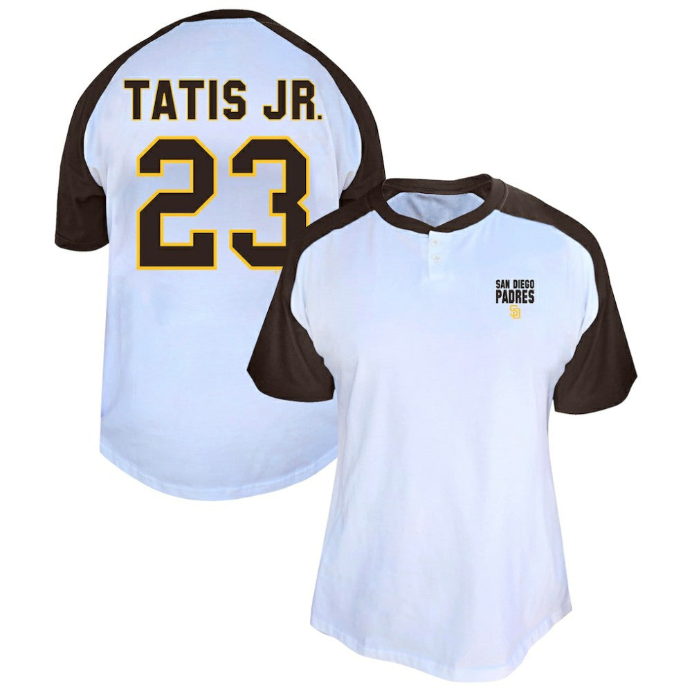 Fernando Tatis Jr. San Diego Padres Profile Women's Plus Size Name & Number Raglan Henley T-Shirt - White T-shirts
