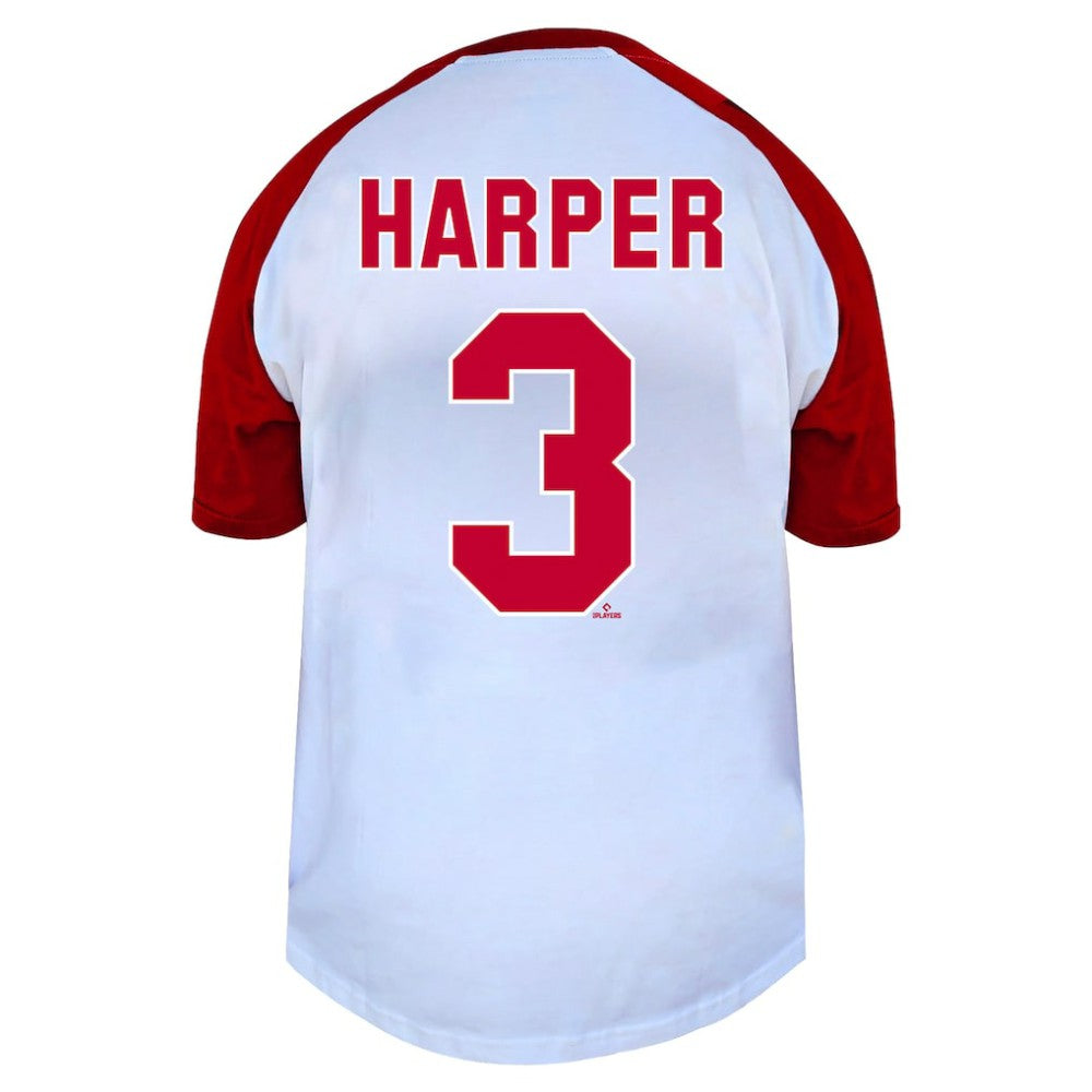 Bryce Harper Philadelphia Phillies Profile Women's Plus Size Name & Number Raglan Henley T-Shirt - White T-shirts