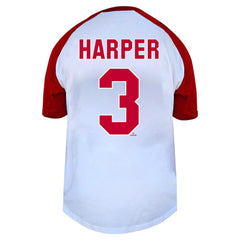 Bryce Harper Philadelphia Phillies Profile Women's Plus Size Name & Number Raglan Henley T-Shirt - White T-shirts