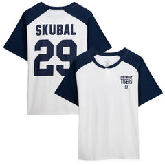 Tarik Skubal Detroit Tigers Profile Women's Plus Size Name & Number Raglan Henley T-Shirt - White T-shirts