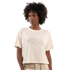 Denver Broncos Starter Women's Rhinestone Sprinkle Boxy Cropped T-Shirt - Cream T-shirts
