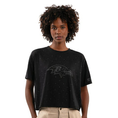 Baltimore Ravens Starter Women's Rhinestone Sprinkle Boxy Cropped T-Shirt - Black T-shirts