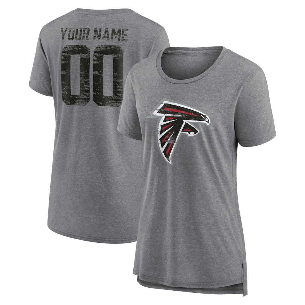 Atlanta Falcons Women's Heritage Custom Name & Number Tri-Blend T-Shirt - Gray T-shirts
