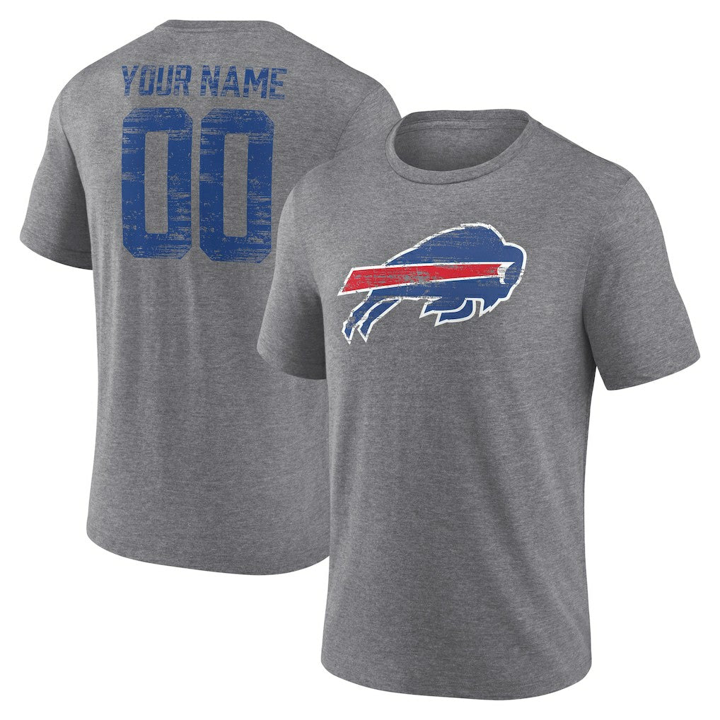 Buffalo Bills Heritage Custom Name & Number Tri-Blend T-Shirt - Gray T-shirts