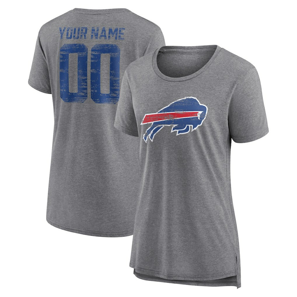 Buffalo Bills Women's Heritage Custom Name & Number Tri-Blend T-Shirt - Gray T-shirts
