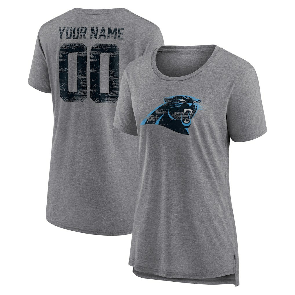 Carolina Panthers Women's Heritage Custom Name & Number Tri-Blend T-Shirt - Gray T-shirts
