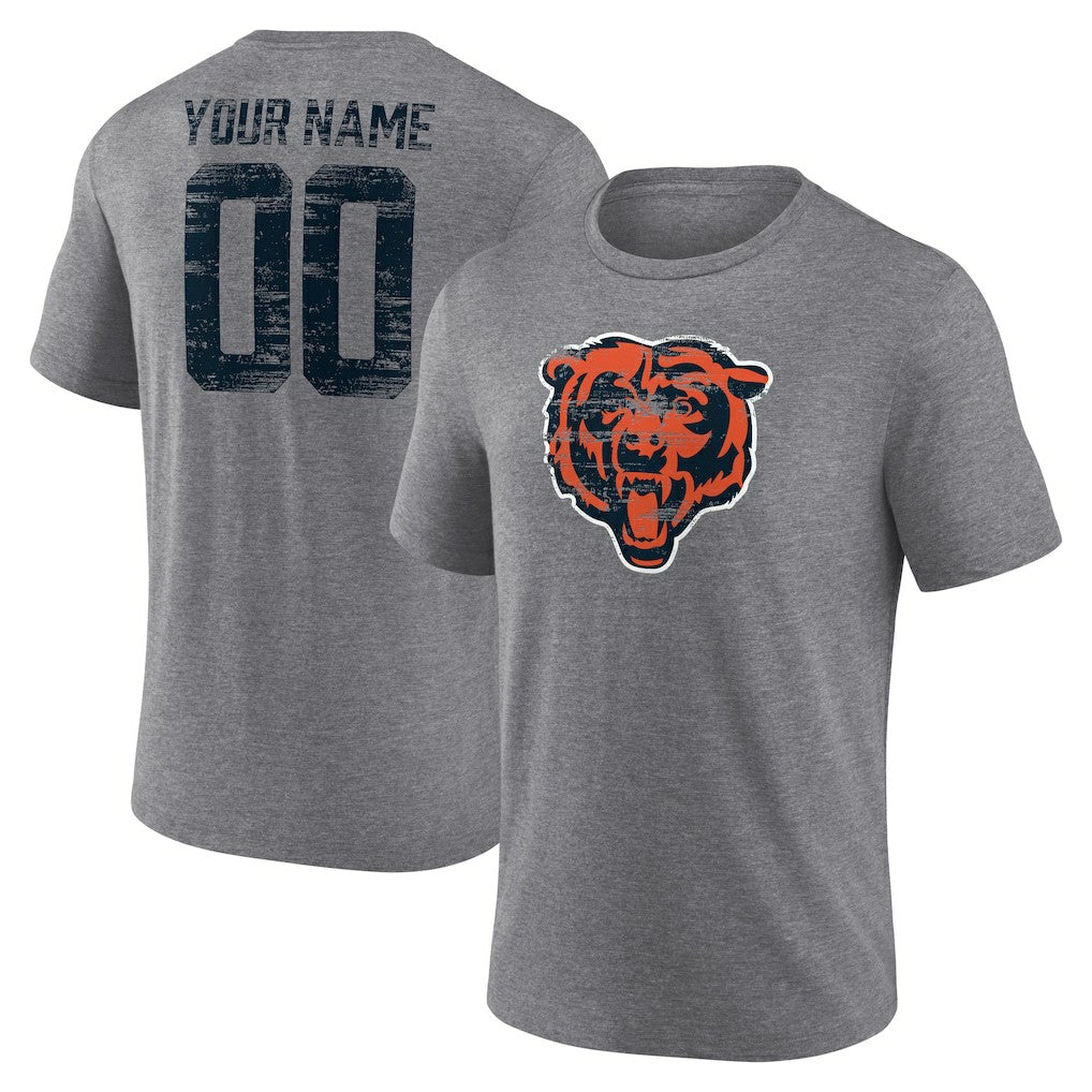 Chicago Bears Heritage Custom Name & Number Tri-Blend T-Shirt - Gray T-shirts