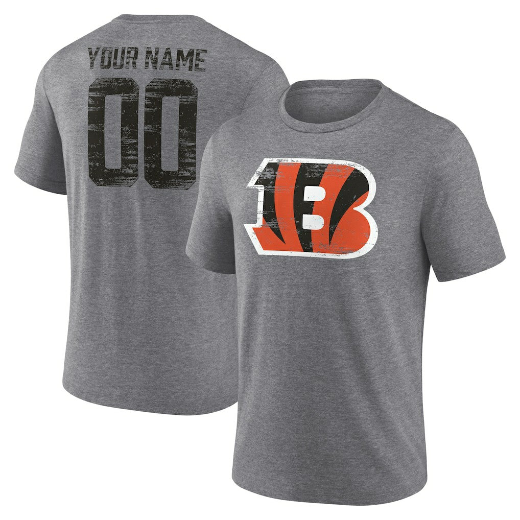 Cincinnati Bengals Heritage Custom Name & Number Tri-Blend T-Shirt - Gray T-shirts