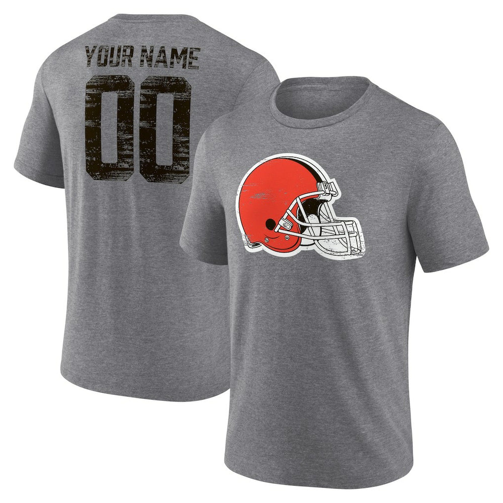 Cleveland Browns Heritage Custom Name & Number Tri-Blend T-Shirt - Gray T-shirts