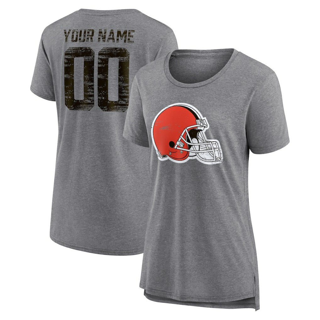 Cleveland Browns Women's Heritage Custom Name & Number Tri-Blend T-Shirt - Gray T-shirts