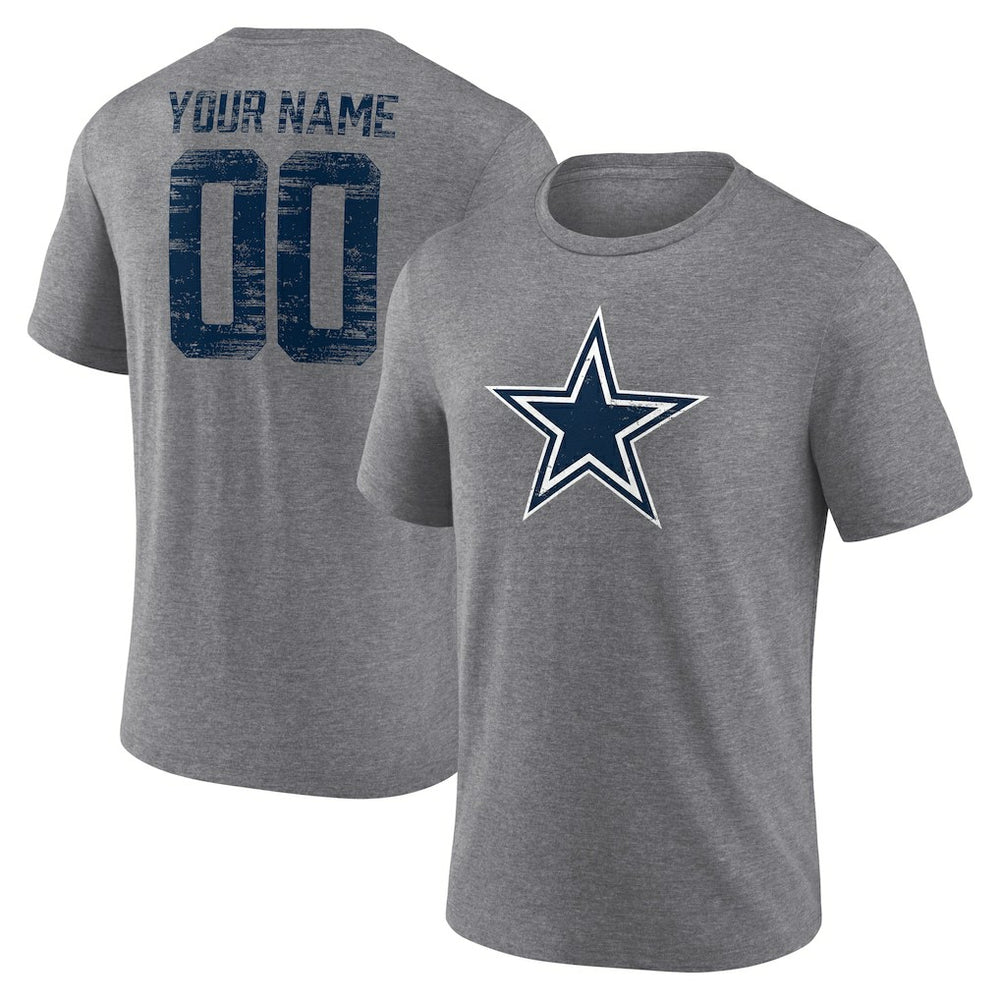 Dallas Cowboys Heritage Custom Name & Number Tri-Blend T-Shirt - Gray T-shirts