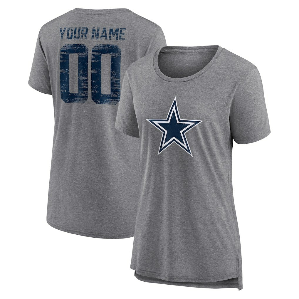 Dallas Cowboys Women's Heritage Custom Name & Number Tri-Blend T-Shirt - Gray T-shirts