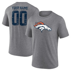 Denver Broncos Heritage Custom Name & Number Tri-Blend T-Shirt - Gray T-shirts