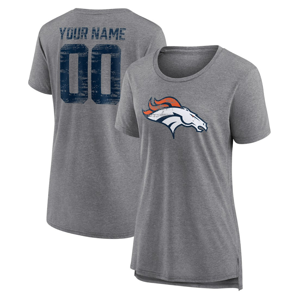 Denver Broncos Women's Heritage Custom Name & Number Tri-Blend T-Shirt - Gray T-shirts