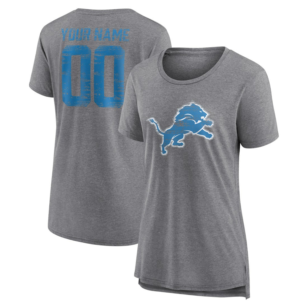 Detroit Lions Women's Heritage Custom Name & Number Tri-Blend T-Shirt - Gray T-shirts