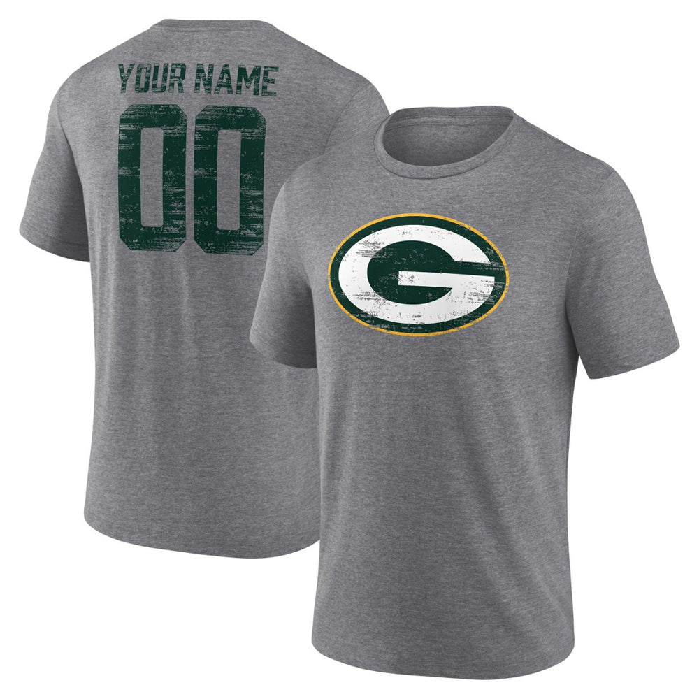 Green Bay Packers Heritage Custom Name & Number Tri-Blend T-Shirt - Gray T-shirts