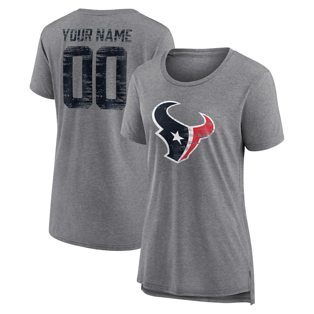 Houston Texans Women's Heritage Custom Name & Number Tri-Blend T-Shirt - Gray T-shirts