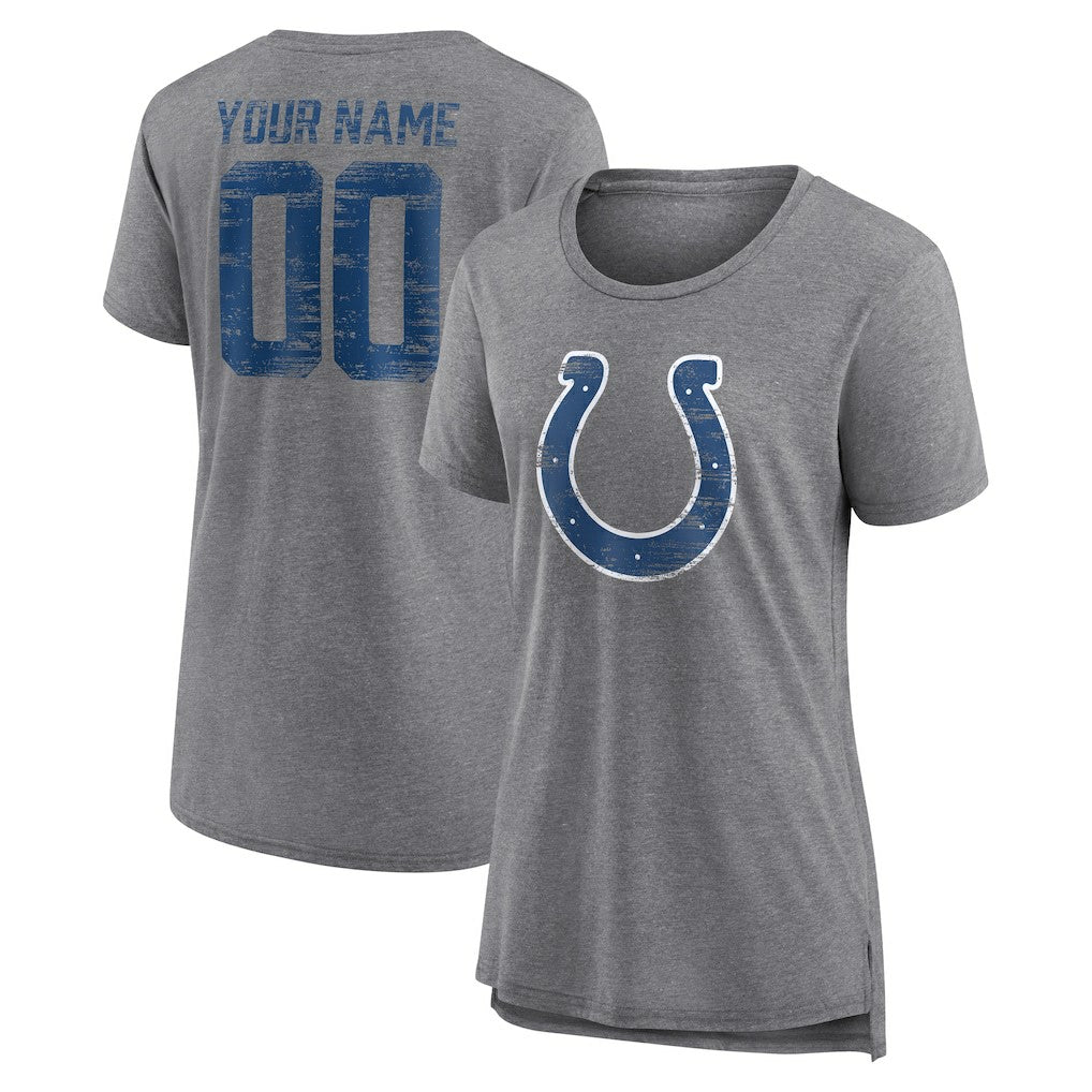 Indianapolis Colts Women's Heritage Custom Name & Number Tri-Blend T-Shirt - Gray T-shirts