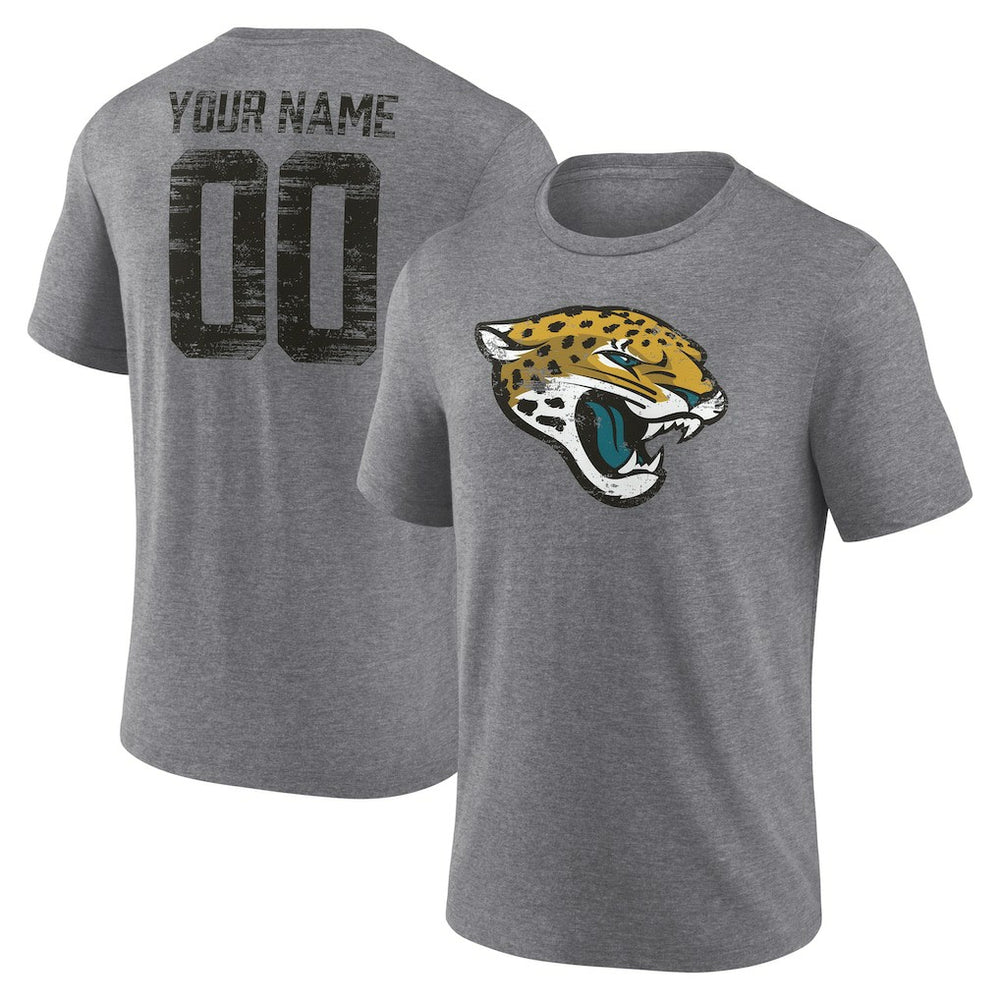 Jacksonville Jaguars Heritage Custom Name & Number Tri-Blend T-Shirt - Gray T-shirts