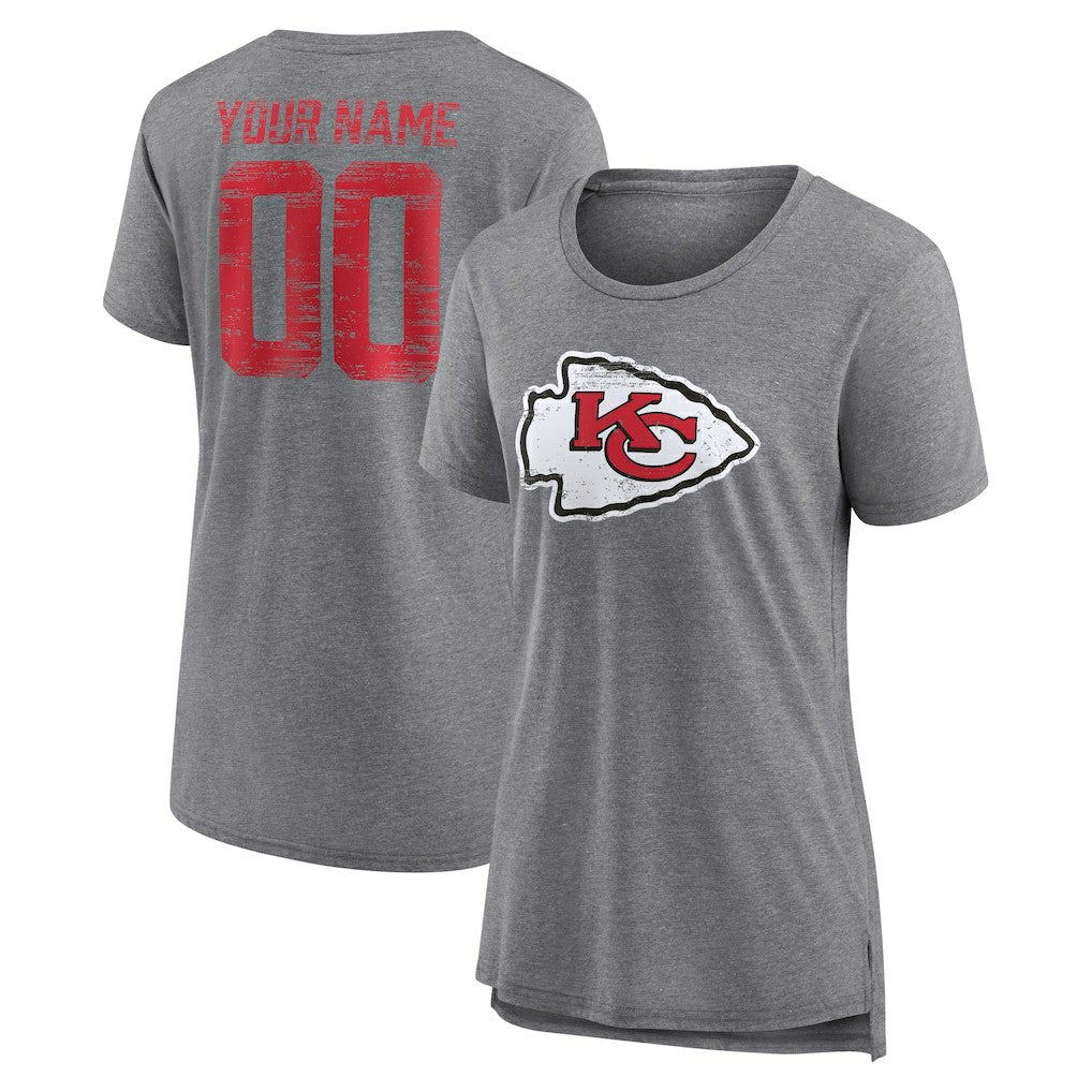 Kansas City Chiefs Women's Heritage Custom Name & Number Tri-Blend T-Shirt - Gray T-shirts