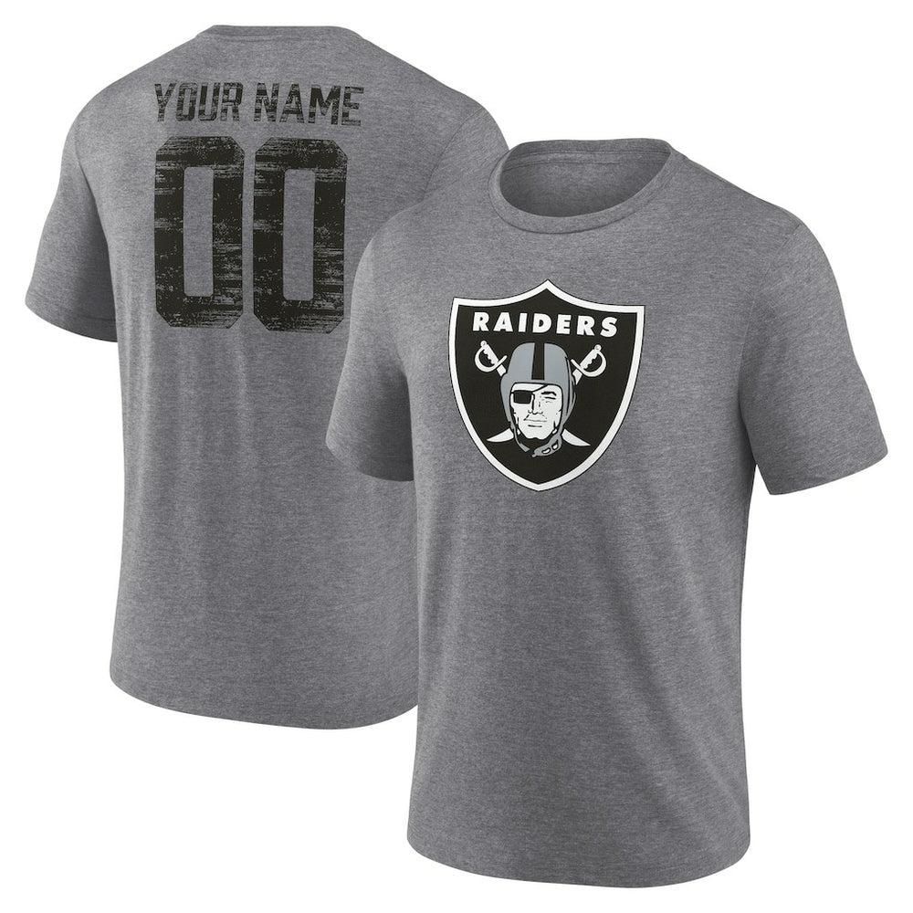 Las Vegas Raiders Heritage Custom Name & Number Tri-Blend T-Shirt - Gray T-shirts