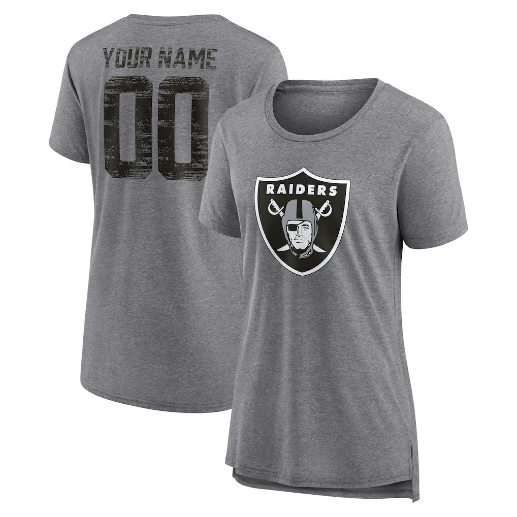 Las Vegas Raiders Women's Heritage Custom Name & Number Tri-Blend T-Shirt - Gray T-shirts