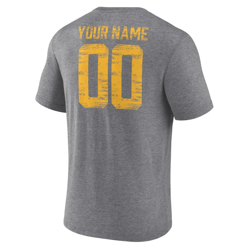 Los Angeles Chargers Heritage Custom Name & Number Tri-Blend T-Shirt - Gray T-shirts