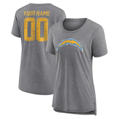 Los Angeles Chargers Women's Heritage Custom Name & Number Tri-Blend T-Shirt - Gray T-shirts