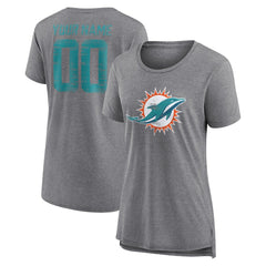 Miami Dolphins Women's Heritage Custom Name & Number Tri-Blend T-Shirt - Gray T-shirts