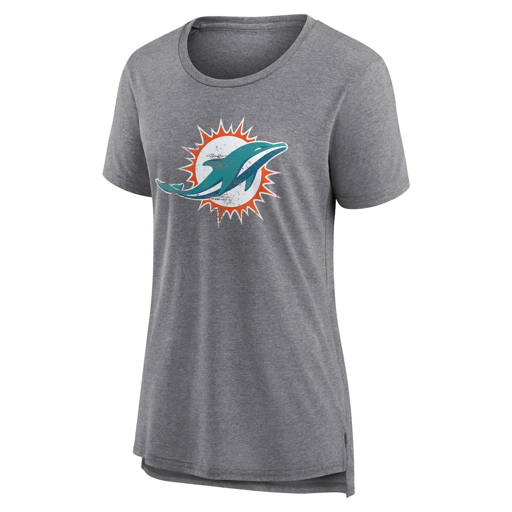 Miami Dolphins Women's Heritage Custom Name & Number Tri-Blend T-Shirt - Gray T-shirts