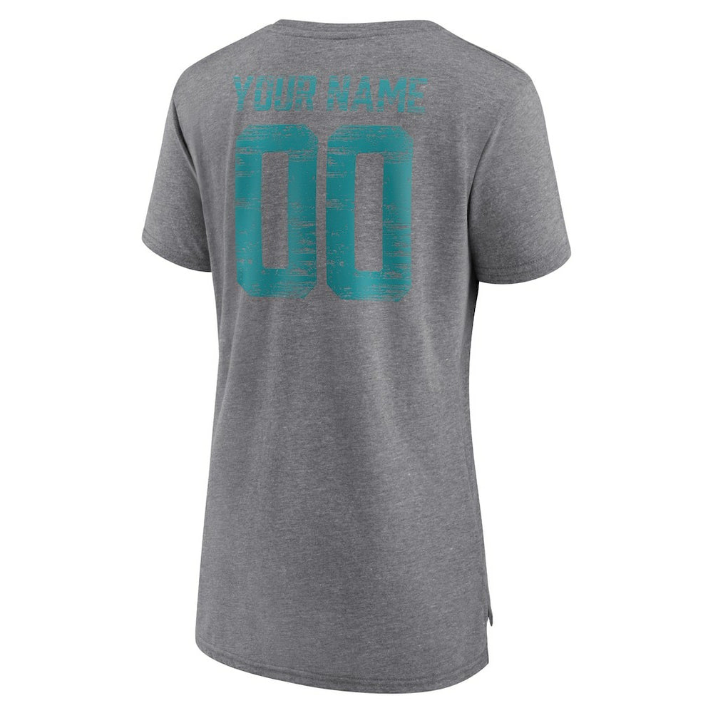 Miami Dolphins Women's Heritage Custom Name & Number Tri-Blend T-Shirt - Gray T-shirts