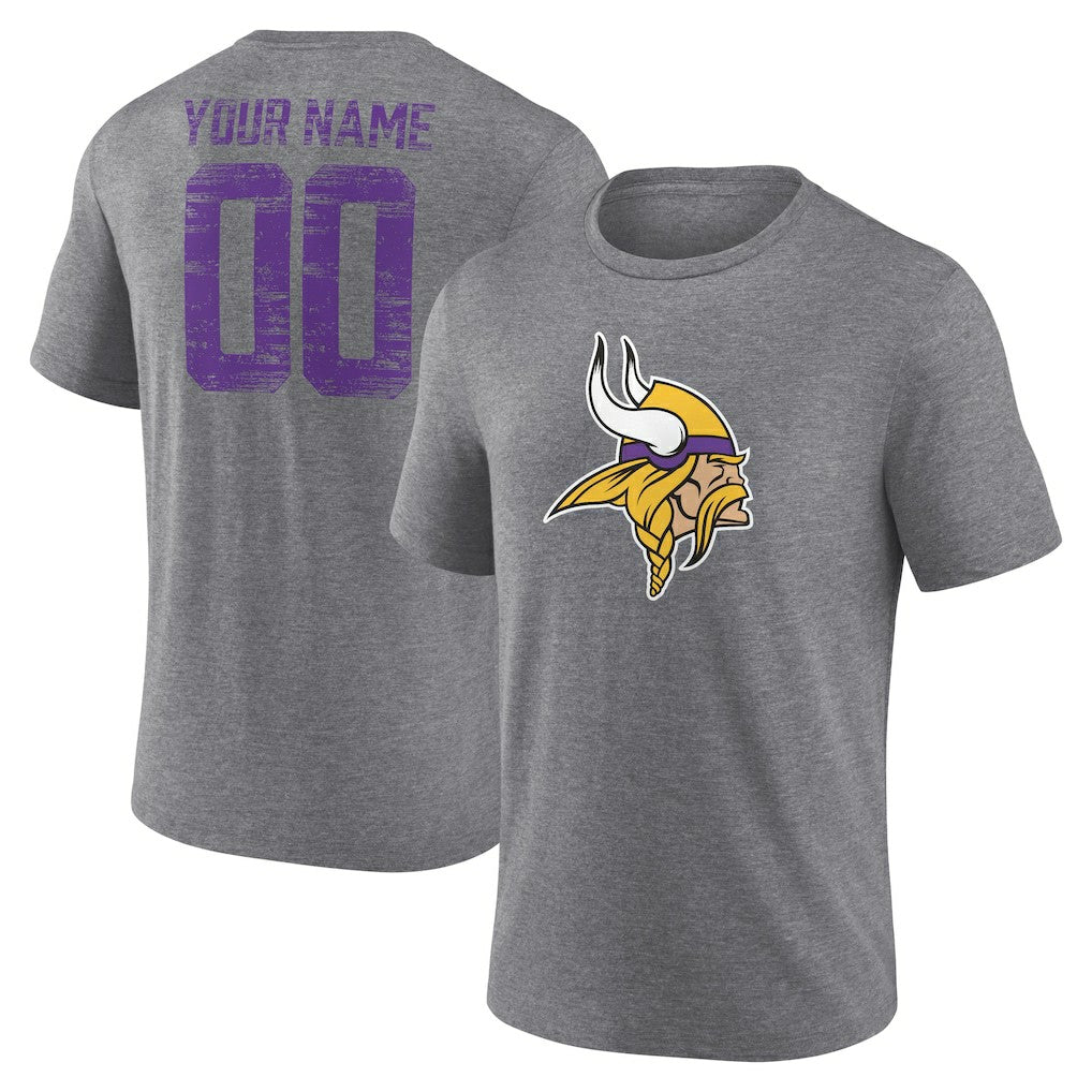 Minnesota Vikings Heritage Custom Name & Number Tri-Blend T-Shirt - Gray T-shirts