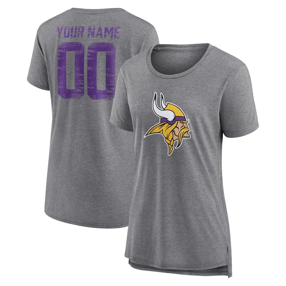 Minnesota Vikings Women's Heritage Custom Name & Number Tri-Blend T-Shirt - Gray T-shirts
