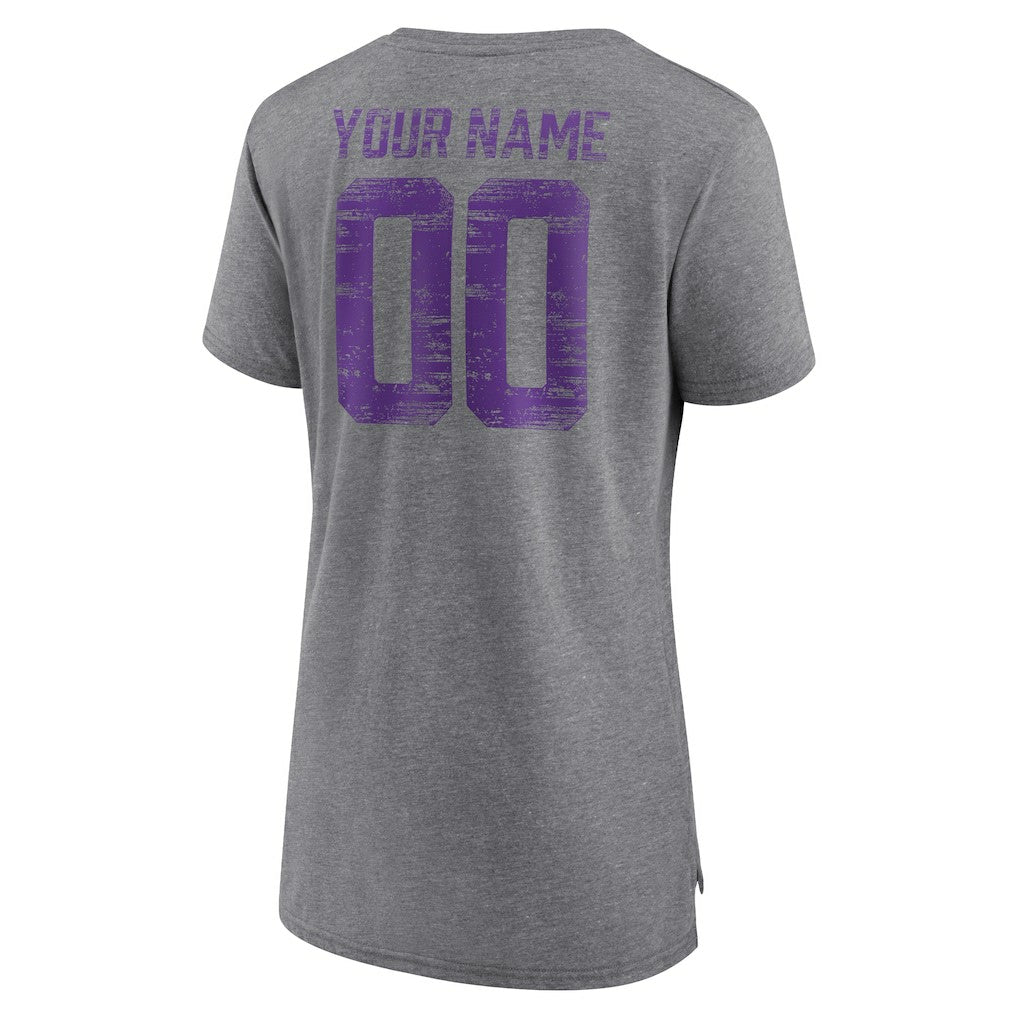 Minnesota Vikings Women's Heritage Custom Name & Number Tri-Blend T-Shirt - Gray T-shirts