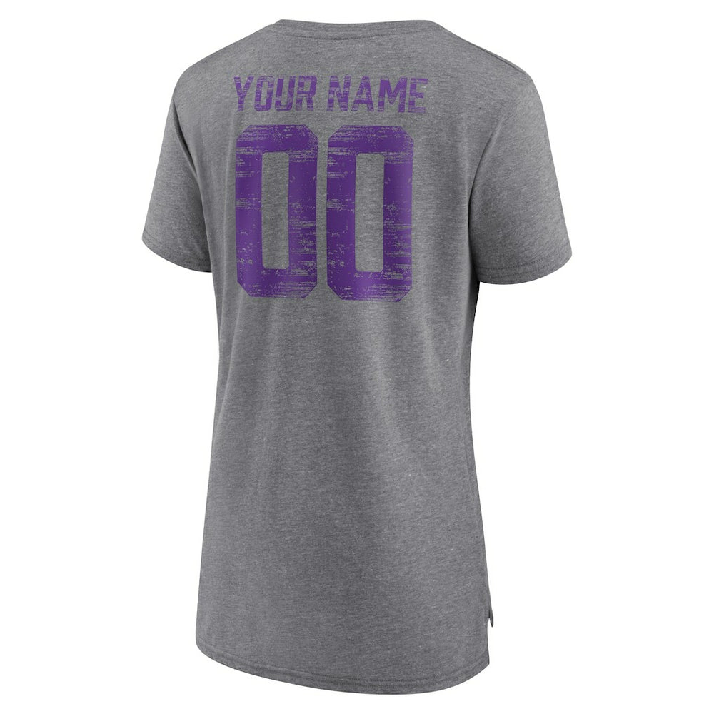 Minnesota Vikings Women's Heritage Custom Name & Number Tri-Blend T-Shirt - Gray T-shirts