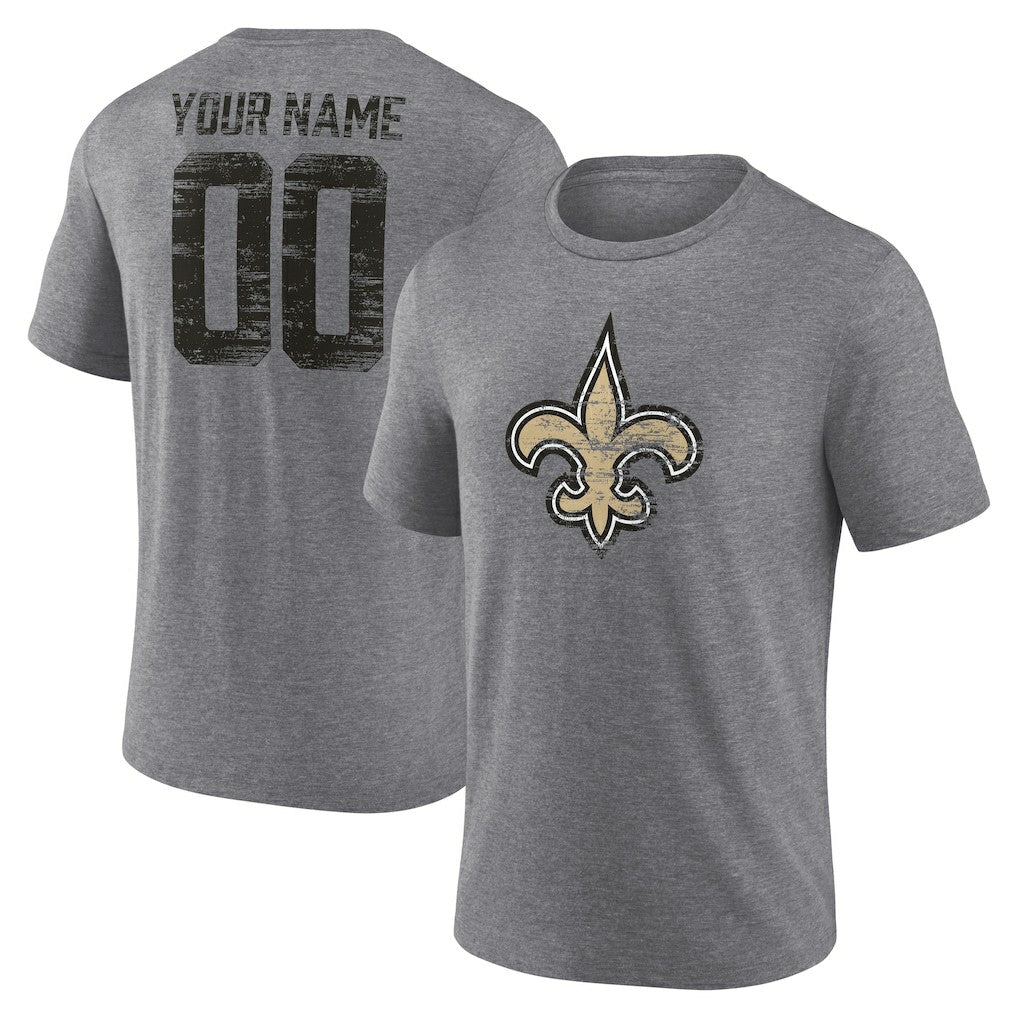 New Orleans Saints Heritage Custom Name & Number Tri-Blend T-Shirt - Gray T-shirts