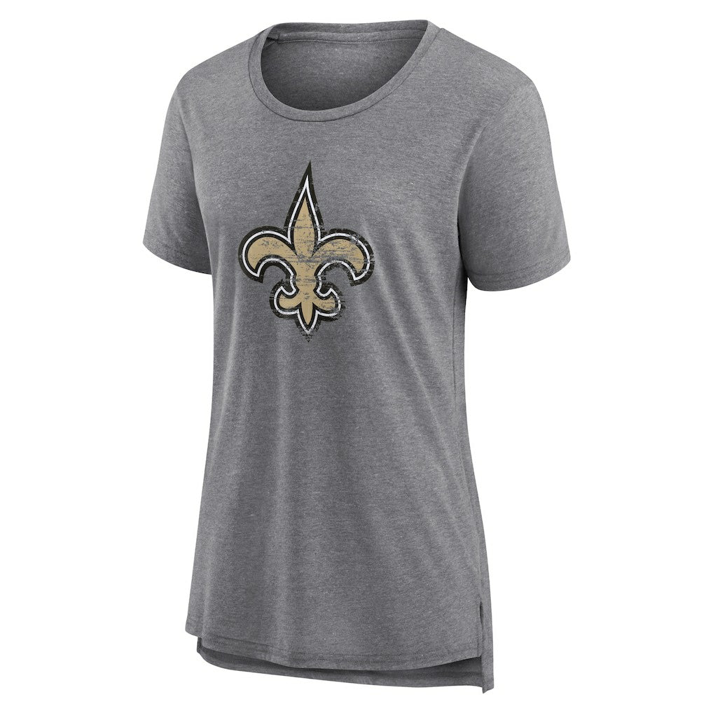 New Orleans Saints Women's Heritage Custom Name & Number Tri-Blend T-Shirt - Gray T-shirts