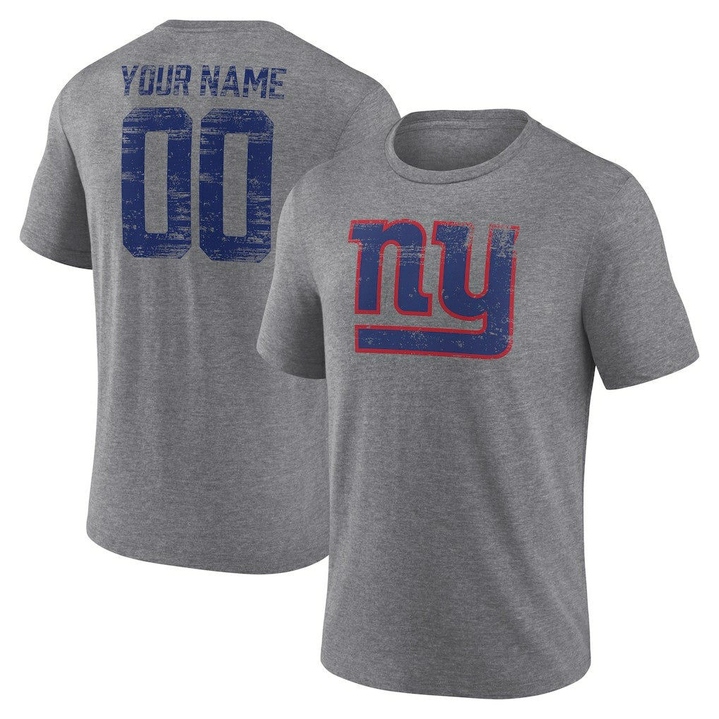 New York Giants Heritage Custom Name & Number Tri-Blend T-Shirt - Gray T-shirts