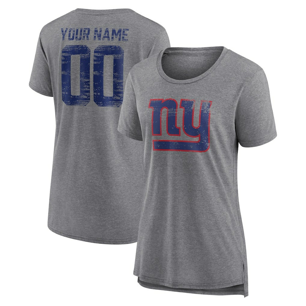 New York Giants Women's Heritage Custom Name & Number Tri-Blend T-Shirt - Gray T-shirts