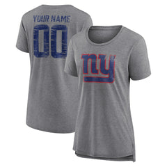 New York Giants Women's Heritage Custom Name & Number Tri-Blend T-Shirt - Gray T-shirts
