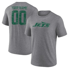 New York Jets Heritage Custom Name & Number Tri-Blend T-Shirt - Gray T-shirts