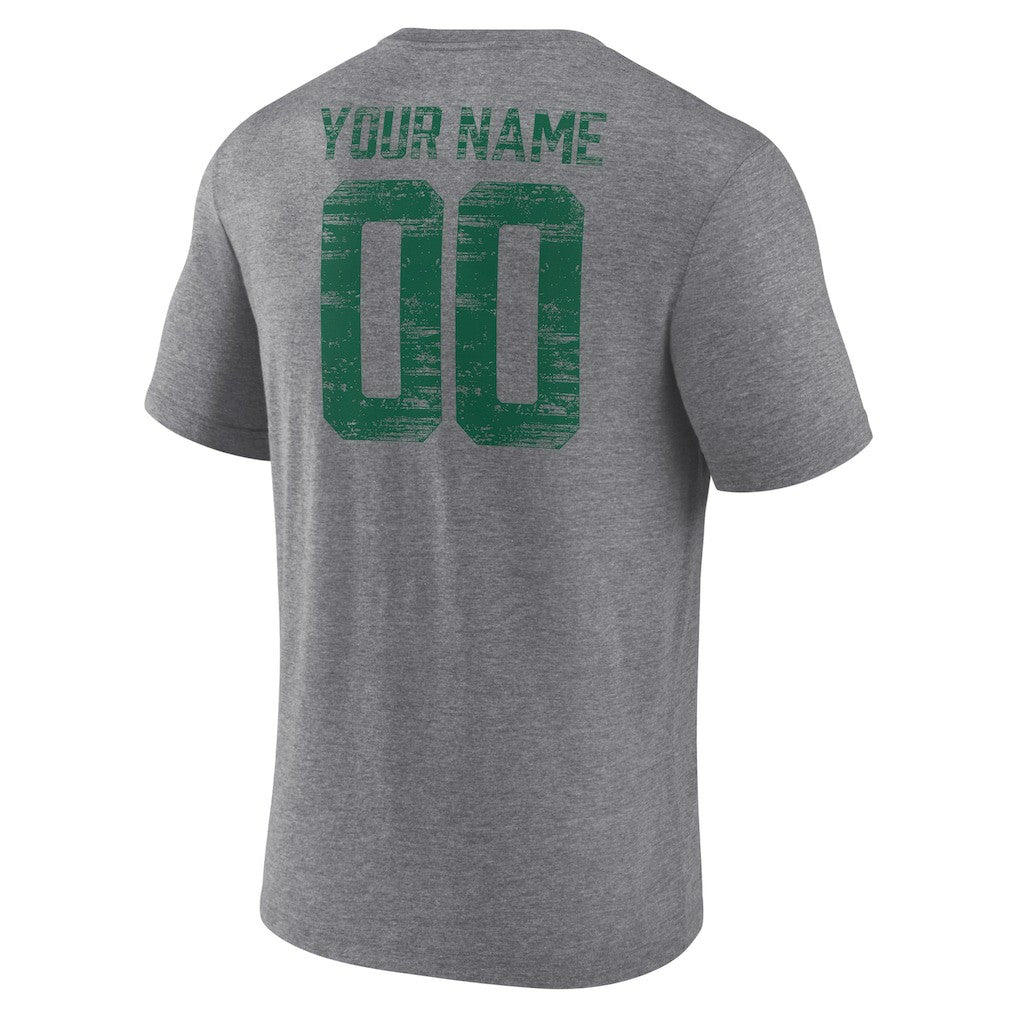 New York Jets Heritage Custom Name & Number Tri-Blend T-Shirt - Gray T-shirts