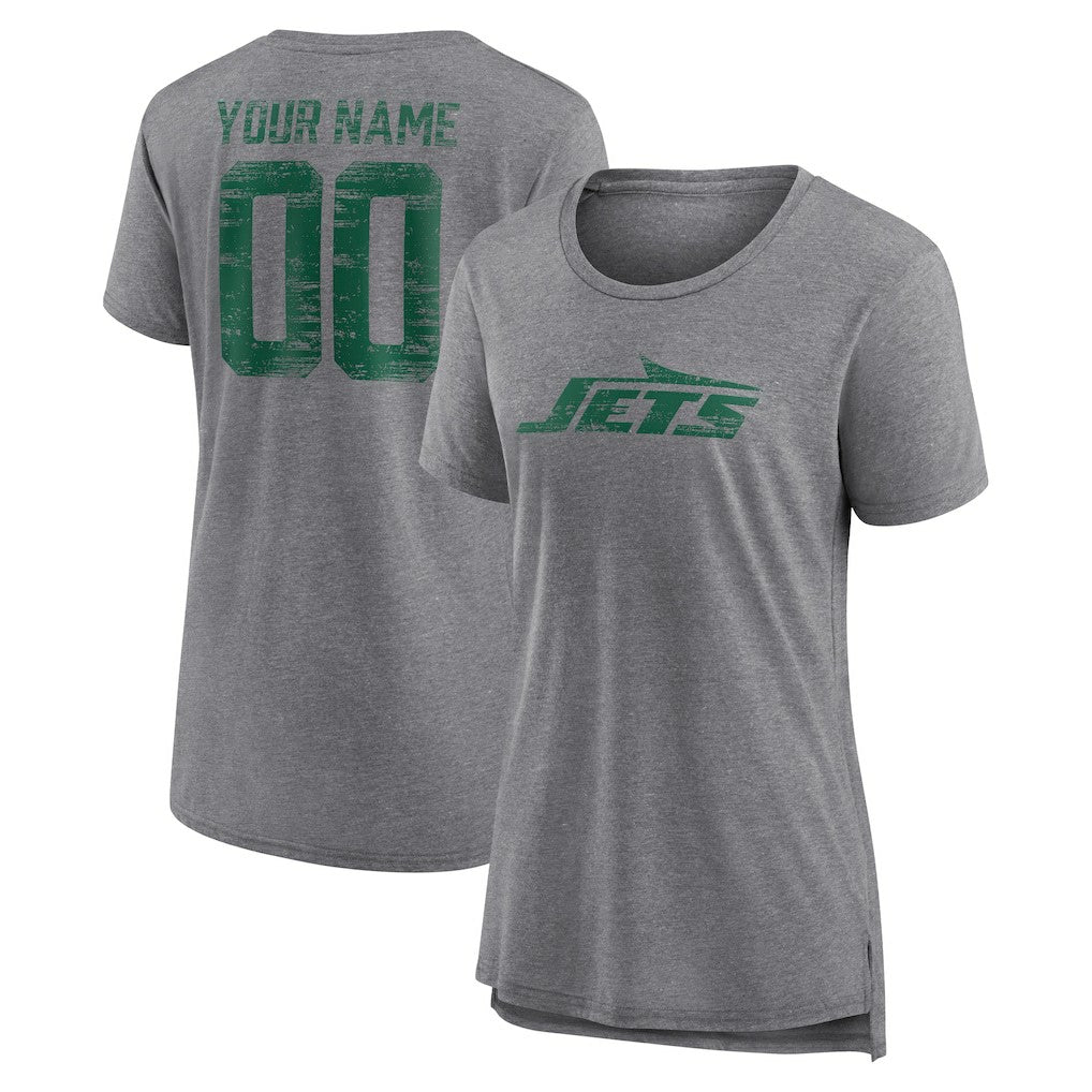 New York Jets Women's Heritage Custom Name & Number Tri-Blend T-Shirt - Gray T-shirts