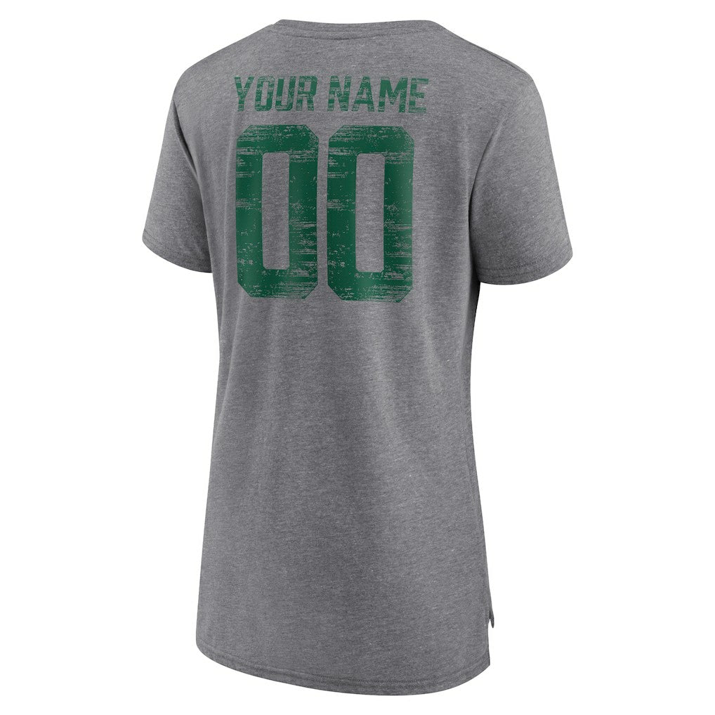 New York Jets Women's Heritage Custom Name & Number Tri-Blend T-Shirt - Gray T-shirts