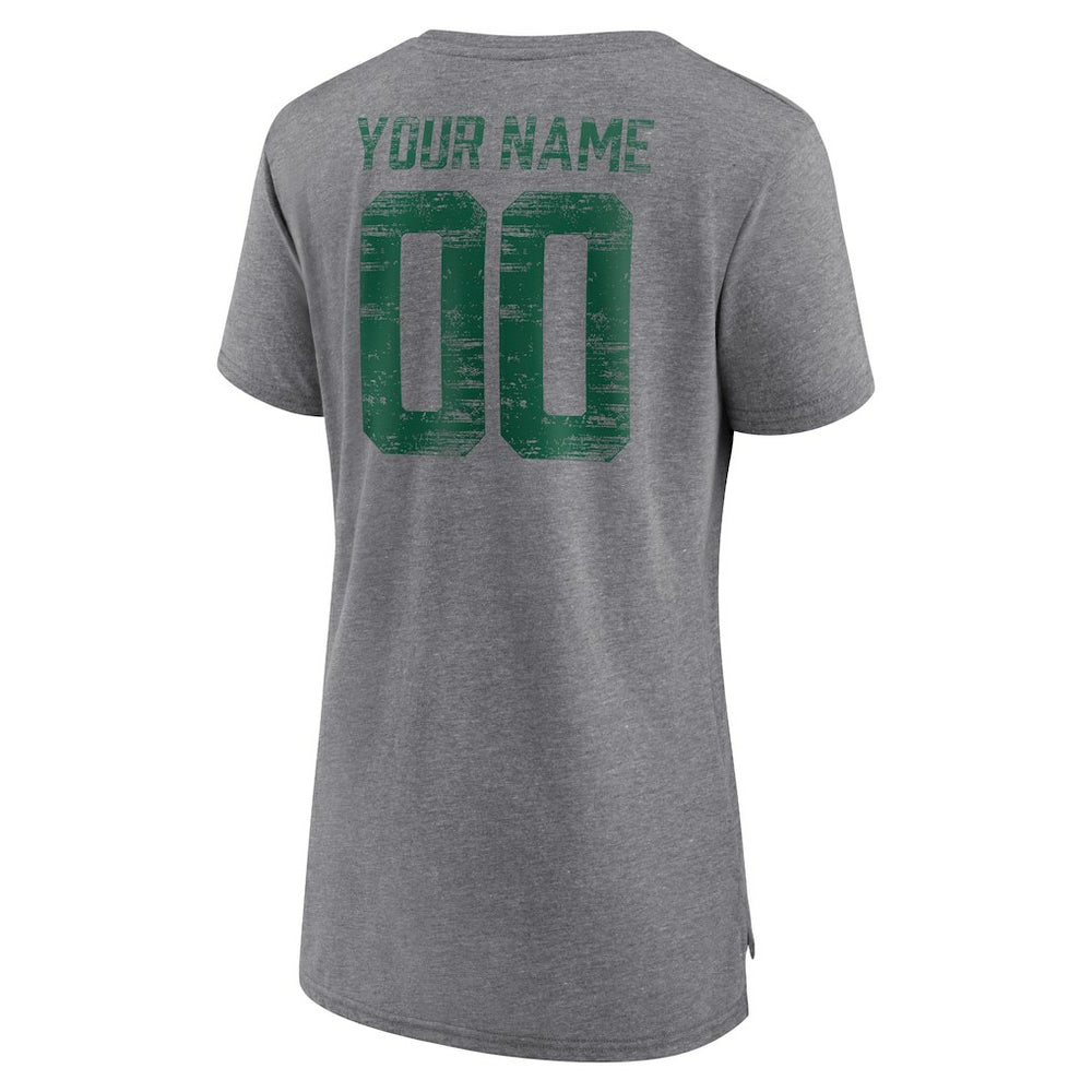 New York Jets Women's Heritage Custom Name & Number Tri-Blend T-Shirt - Gray T-shirts