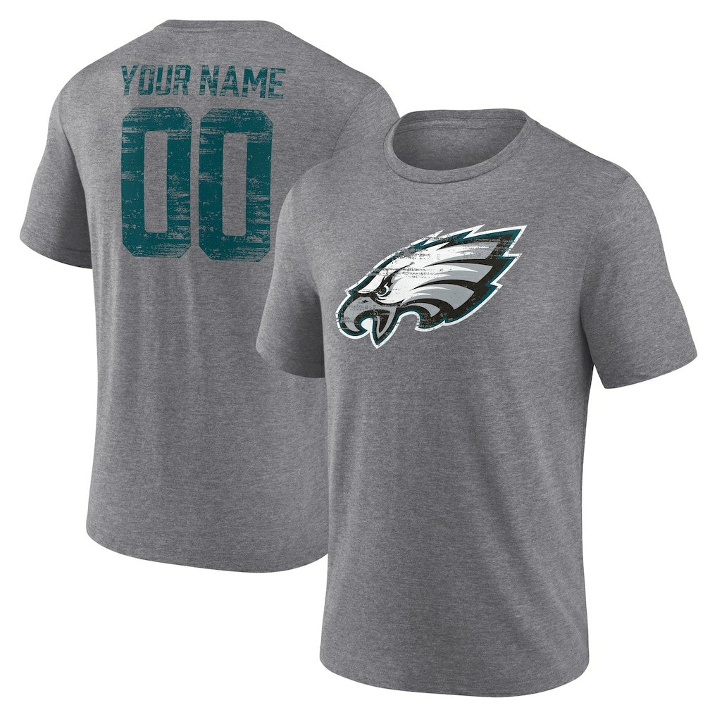 Philadelphia Eagles Heritage Custom Name & Number Tri-Blend T-Shirt - Gray T-shirts