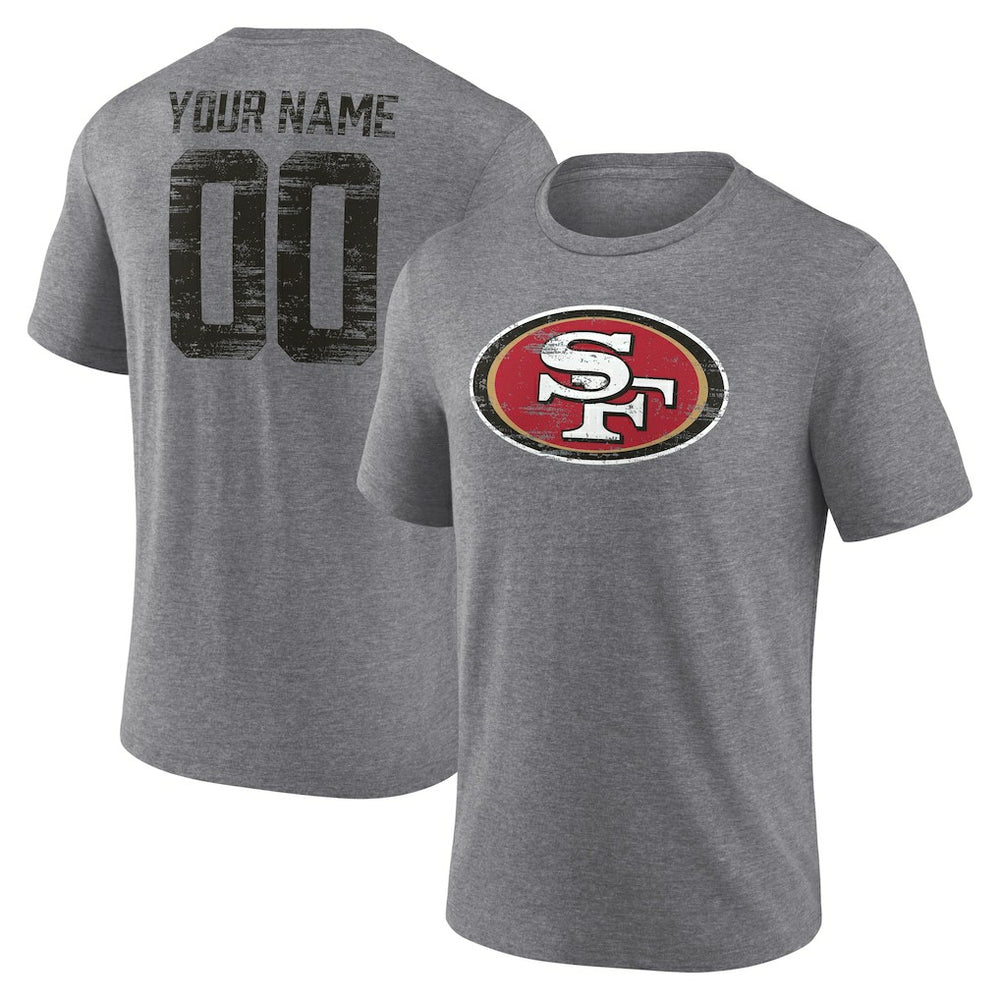 San Francisco 49ers Heritage Custom Name & Number Tri-Blend T-Shirt - Gray T-shirts